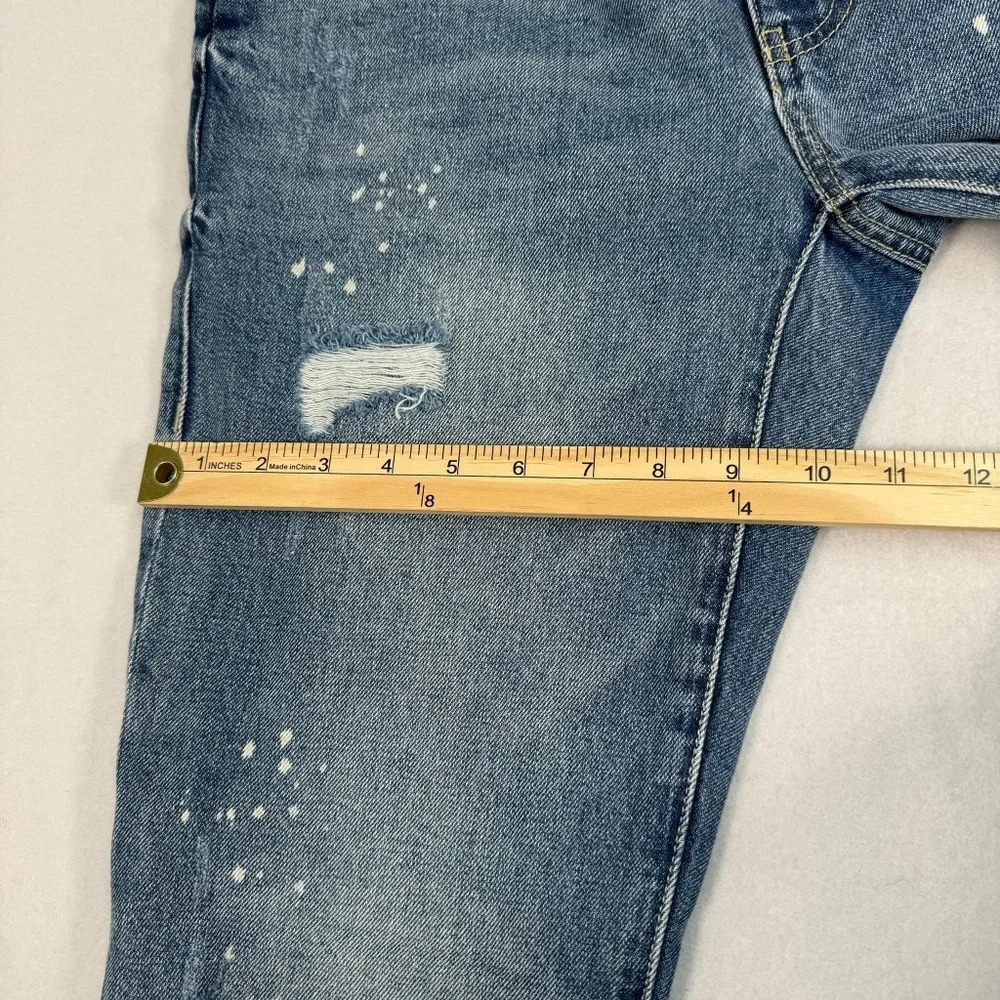 Cabi 100% Bf Straight Leg Jeans Womens Sz 2 Medium Blue Mid Rise Paint Splatter - Picture 11 of 13